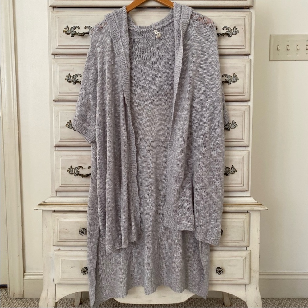 POL Light Gray Open-Front Hooded Knit Cardigan